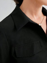 Solid Color Long Sleeve Women's Casual Shirt With Faux Pocket, Spring/Summer